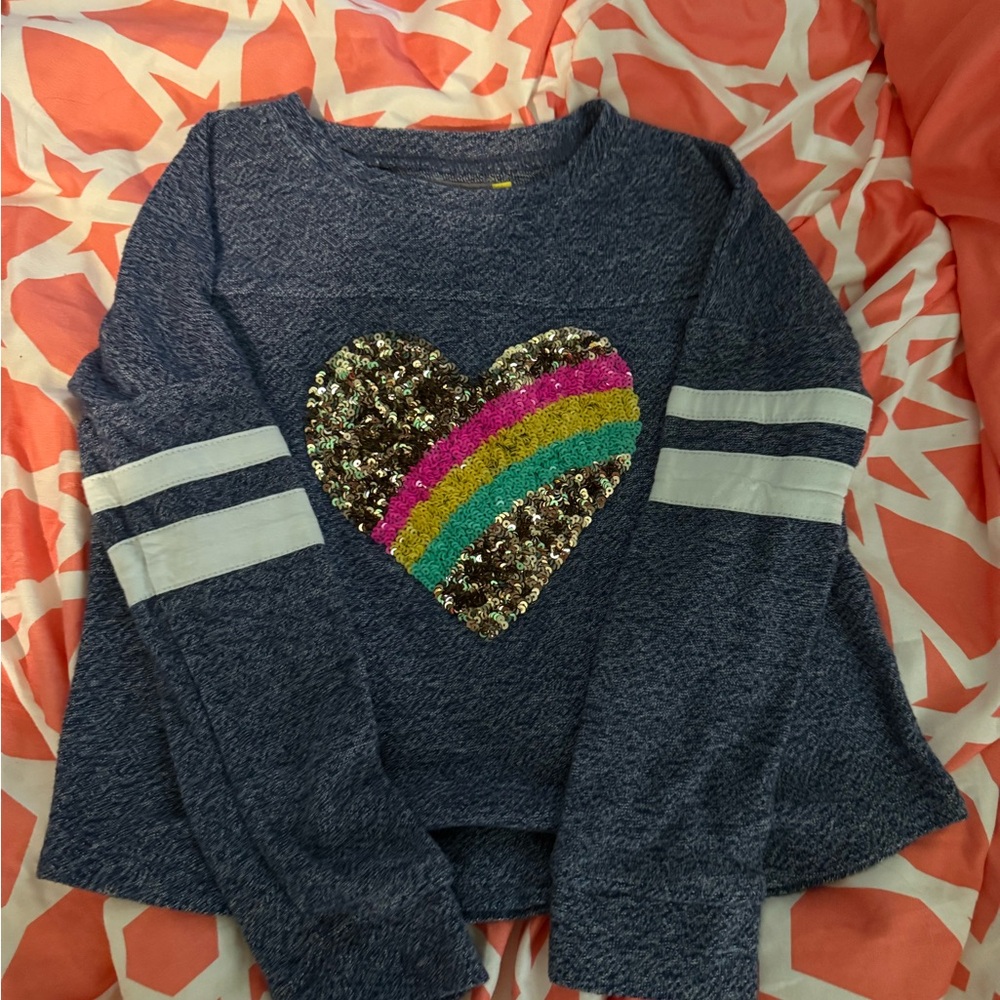 Kids Navy Blue Sequin Heart Top